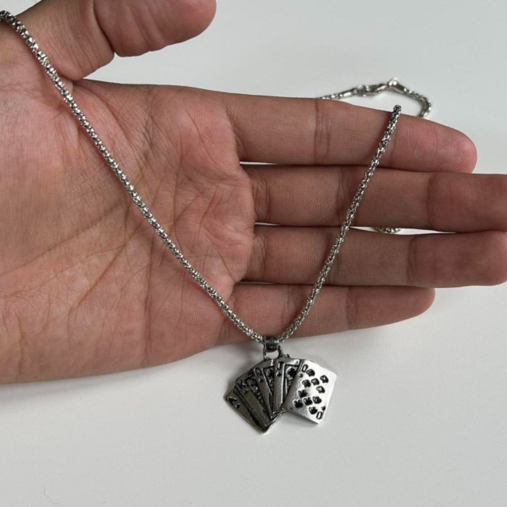 Y2K 2000s vintage style card stack grunge goth silver necklace